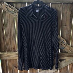 J. Ferrar Black Striped Long Sleeve Collared Shirt